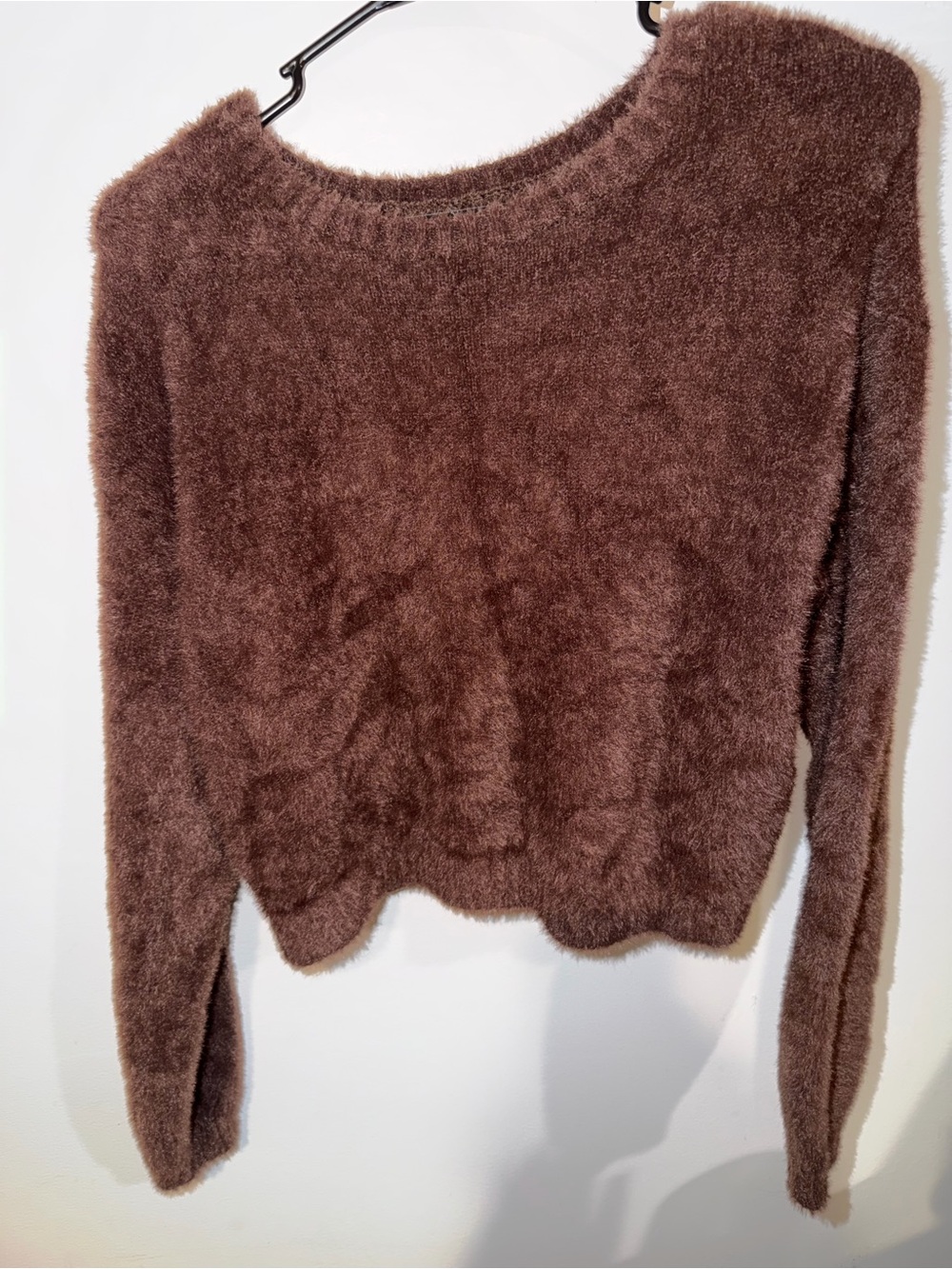 Hollister Plush Fuzzy Crewneck Sweater in Chocolate Brown
